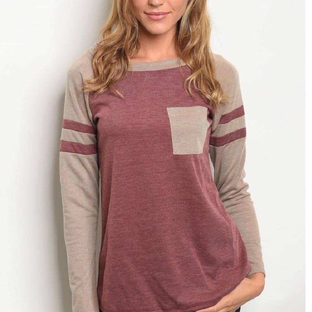2 Left! Tan Long Sleeved Pocket TShirt